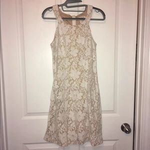 Beige & White Lace Floral Formal Dress